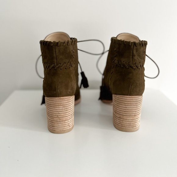 Stuart Weitzman Wallawalla Suede Lace-Up Ankle Boots - Olive Green - Picture 5 of 8